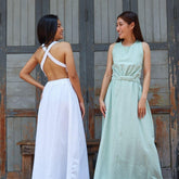 Robe longue dos nu en verte Coton